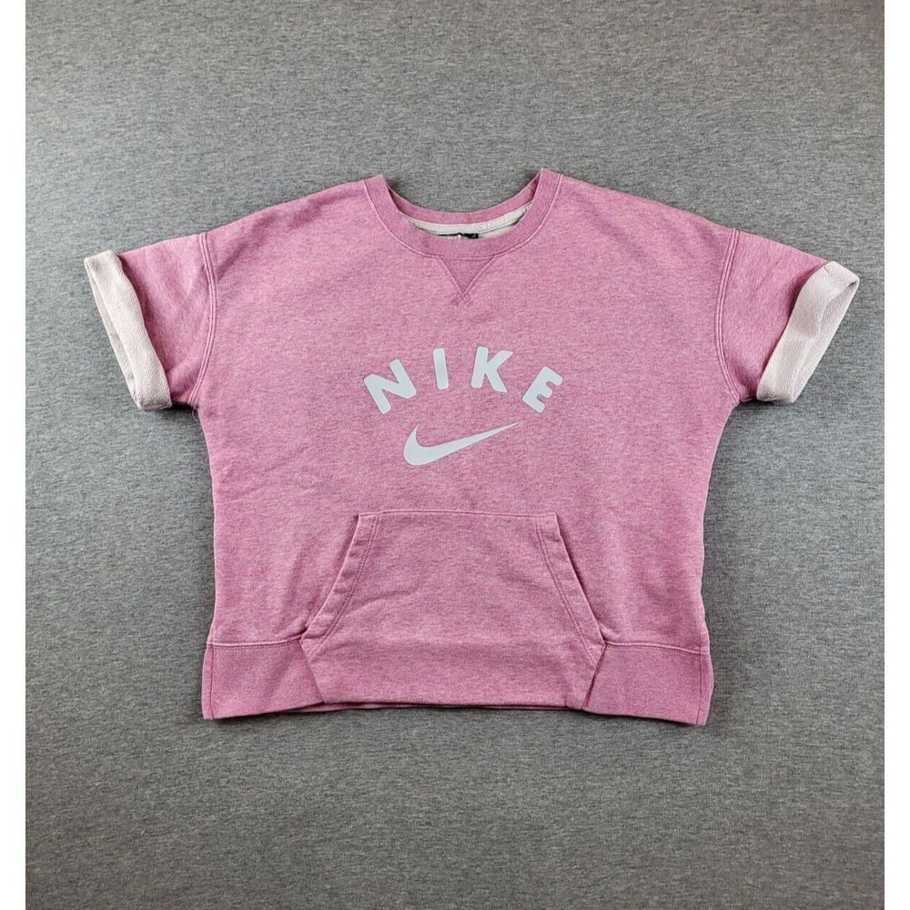 Nike Big Girl's Sportwear Crew Short Sleeve Sweatshirt Magic Flamingo Pink XL